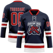 Загрузить изображение в средство просмотра галереи, Custom Navy Red-White Hockey Lace Neck Jersey
