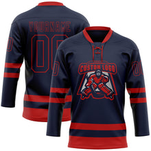 Загрузить изображение в средство просмотра галереи, Custom Navy Red Hockey Lace Neck Jersey
