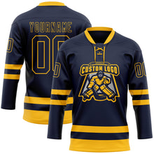 Загрузить изображение в средство просмотра галереи, Custom Navy Gold Hockey Lace Neck Jersey
