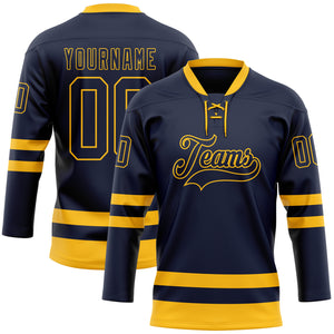 Custom Navy Gold Hockey Lace Neck Jersey