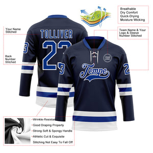 Custom Navy Royal-White Hockey Lace Neck Jersey