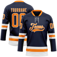 Загрузить изображение в средство просмотра галереи, Custom Navy Bay Orange-White Hockey Lace Neck Jersey
