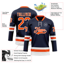 Загрузить изображение в средство просмотра галереи, Custom Navy Orange-White Hockey Lace Neck Jersey
