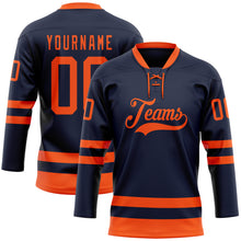 Загрузить изображение в средство просмотра галереи, Custom Navy Orange Hockey Lace Neck Jersey
