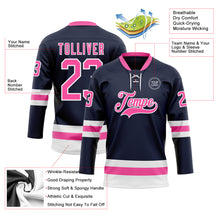 Загрузить изображение в средство просмотра галереи, Custom Navy Pink-White Hockey Lace Neck Jersey
