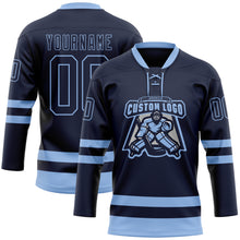 Загрузить изображение в средство просмотра галереи, Custom Navy Light Blue Hockey Lace Neck Jersey
