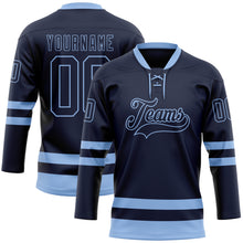 Загрузить изображение в средство просмотра галереи, Custom Navy Light Blue Hockey Lace Neck Jersey
