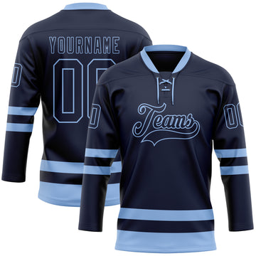 Custom Navy Light Blue Hockey Lace Neck Jersey