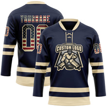 Загрузить изображение в средство просмотра галереи, Custom Navy Vintage USA Flag-Cream Hockey Lace Neck Jersey
