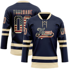 Загрузить изображение в средство просмотра галереи, Custom Navy Vintage USA Flag-Cream Hockey Lace Neck Jersey
