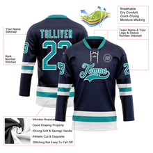 Загрузить изображение в средство просмотра галереи, Custom Navy Teal-White Hockey Lace Neck Jersey
