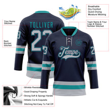 Загрузить изображение в средство просмотра галереи, Custom Navy Gray-Teal Hockey Lace Neck Jersey
