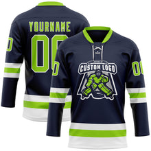 Загрузить изображение в средство просмотра галереи, Custom Navy Neon Green-White Hockey Lace Neck Jersey
