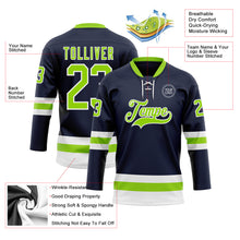 Загрузить изображение в средство просмотра галереи, Custom Navy Neon Green-White Hockey Lace Neck Jersey
