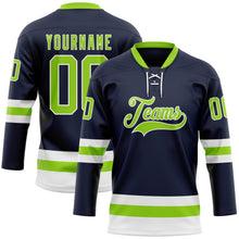 Загрузить изображение в средство просмотра галереи, Custom Navy Neon Green-White Hockey Lace Neck Jersey
