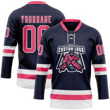 Загрузить изображение в средство просмотра галереи, Custom Navy Neon Pink-White Hockey Lace Neck Jersey
