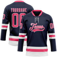 Загрузить изображение в средство просмотра галереи, Custom Navy Neon Pink-White Hockey Lace Neck Jersey
