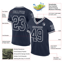 Load image into Gallery viewer, Custom Navy White Mesh Authentic Throwback Football Jersey
