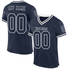 Load image into Gallery viewer, Custom Navy White Mesh Authentic Throwback Football Jersey
