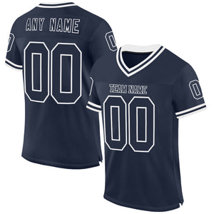 Custom Navy White Mesh Authentic Throwback Football Jersey