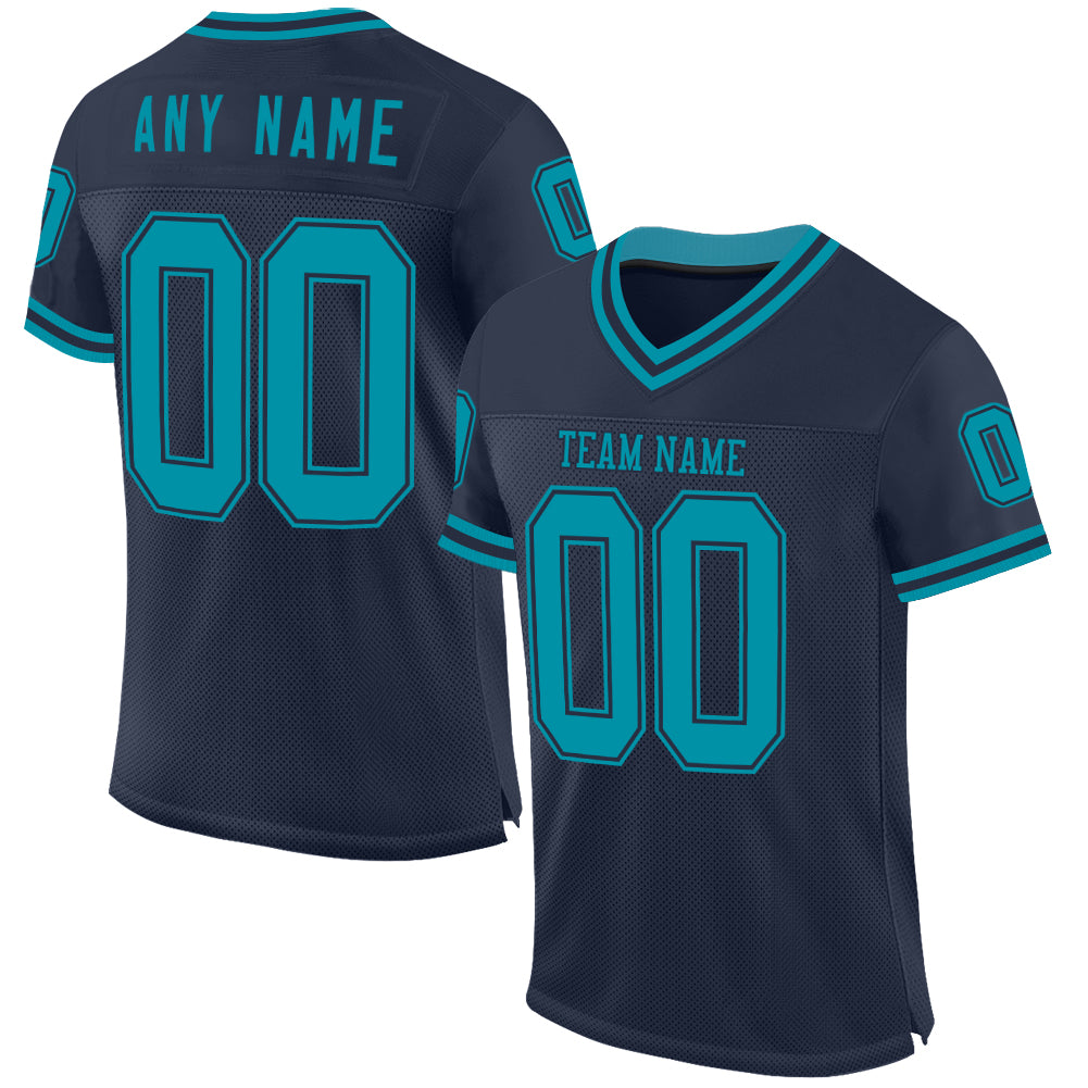 Custom Navy Teal Mesh Authentic Throwback Football Jersey