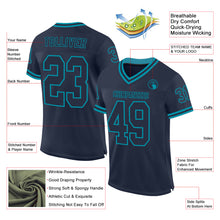 Загрузить изображение в средство просмотра галереи, Custom Navy Teal Mesh Authentic Throwback Football Jersey
