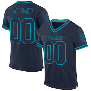 Custom Navy Teal Mesh Authentic Throwback Football Jersey