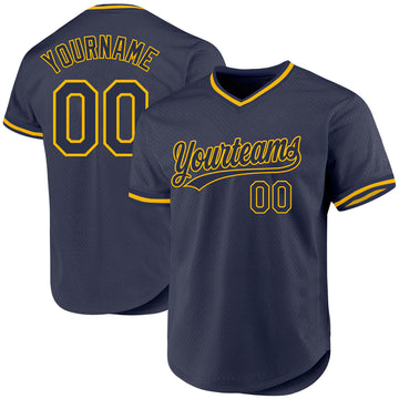 Custom Navy Gold Authentic Throwback Baseball Jersey