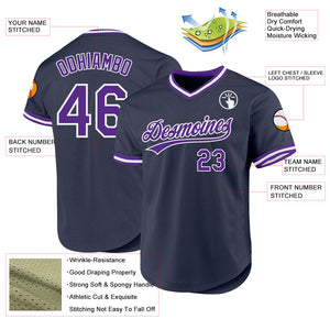 Custom Navy Purple-White Authentic Throwback Baseball Jersey