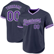 Load image into Gallery viewer, Custom Navy Purple-White Authentic Throwback Baseball Jersey
