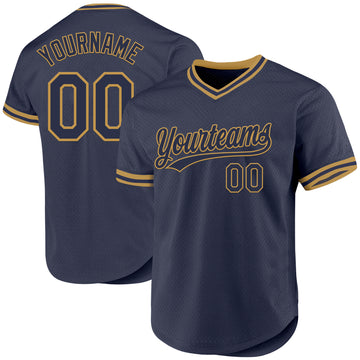 Custom Navy Old Gold Authentic Throwback Baseball Jersey