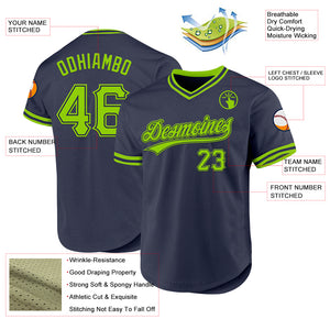 Custom Navy Neon Green Authentic Throwback Baseball Jersey