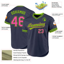 Load image into Gallery viewer, Custom Navy Pink-Neon Green Authentic Throwback Baseball Jersey
