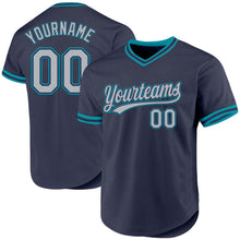 Load image into Gallery viewer, Custom Navy Gray-Teal Authentic Throwback Baseball Jersey
