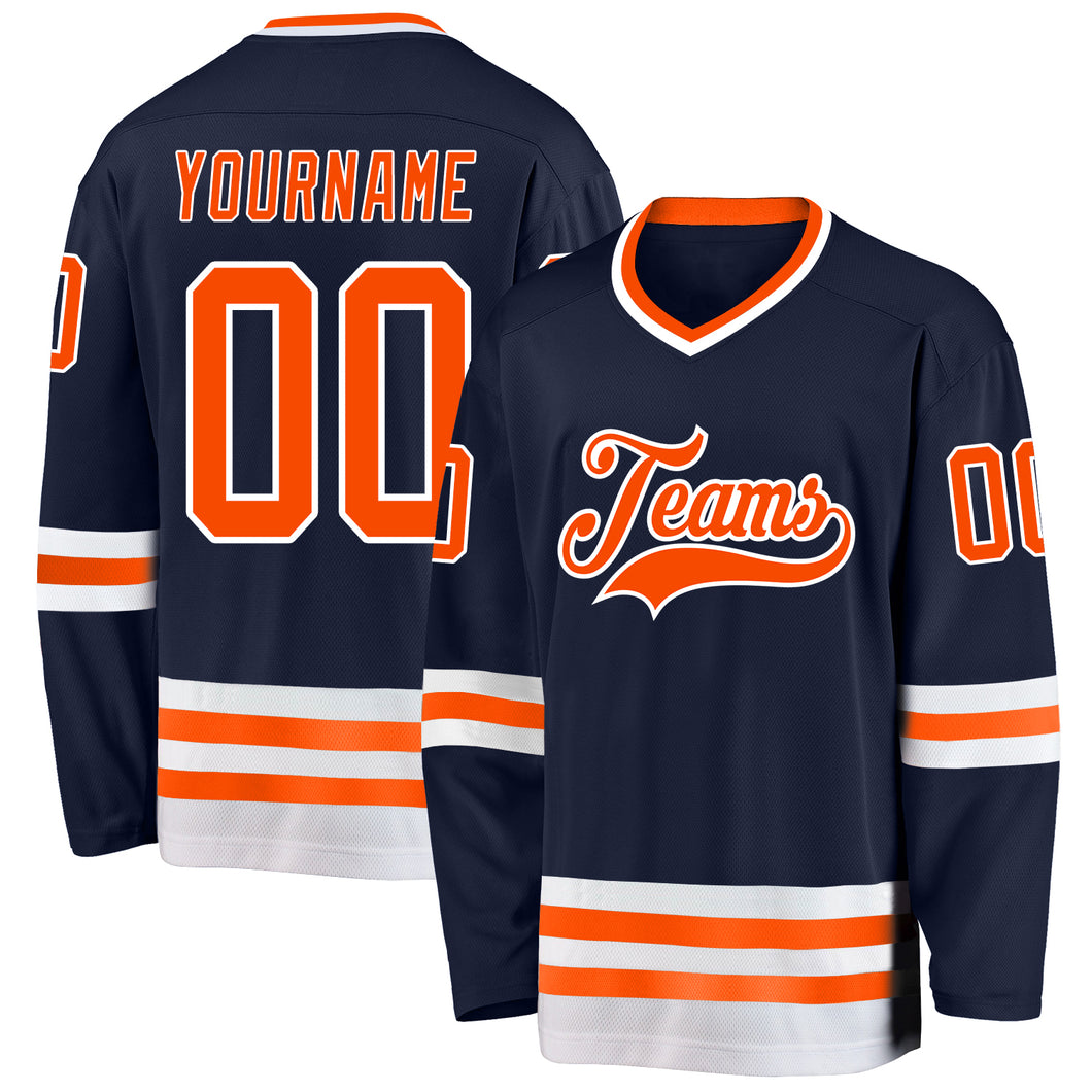 Custom Navy Orange-White Hockey Jersey