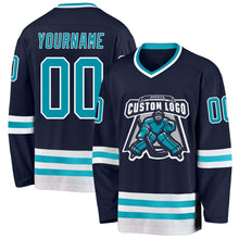 Laden Sie das Bild in den Galerie-Viewer, Custom Navy Teal-White Hockey Jersey
