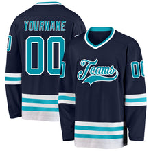 Laden Sie das Bild in den Galerie-Viewer, Custom Navy Teal-White Hockey Jersey
