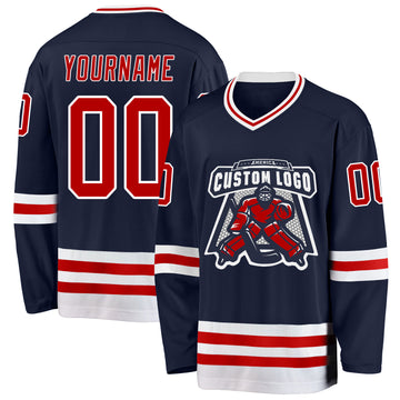 Custom Navy Red-White Hockey Jersey