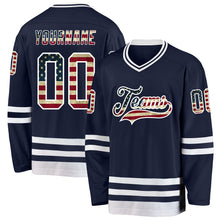 Загрузить изображение в средство просмотра галереи, Custom Navy Vintage USA Flag-White Hockey Jersey
