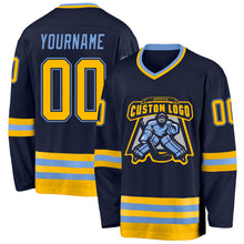 Charger l&#39;image dans la galerie, Custom Navy Gold-Light Blue Hockey Jersey
