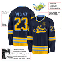 Charger l&#39;image dans la galerie, Custom Navy Gold-Light Blue Hockey Jersey
