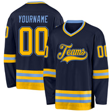 Charger l&#39;image dans la galerie, Custom Navy Gold-Light Blue Hockey Jersey
