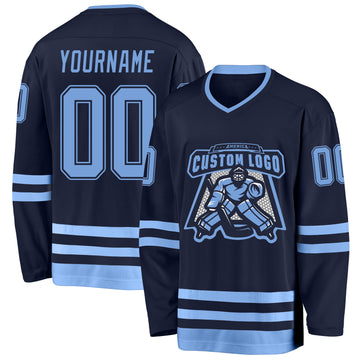 Custom Navy Light Blue Hockey Jersey