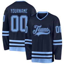 Load image into Gallery viewer, Custom Navy Light Blue Hockey Jersey
