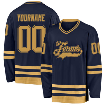 Custom Navy Old Gold Hockey Jersey