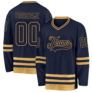 Custom Navy Old Gold Hockey Jersey