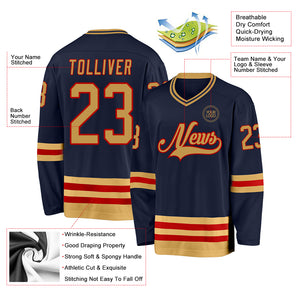 Custom Navy Old Gold-Red Hockey Jersey