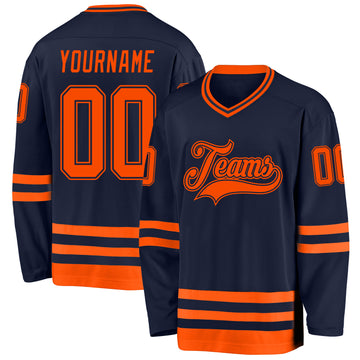 Custom Navy Orange Hockey Jersey