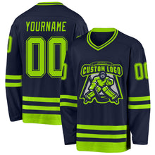 Load image into Gallery viewer, Custom Navy Neon Green Hockey Jersey
