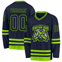 Laden Sie das Bild in den Galerie-Viewer, Custom Navy Neon Green Hockey Jersey
